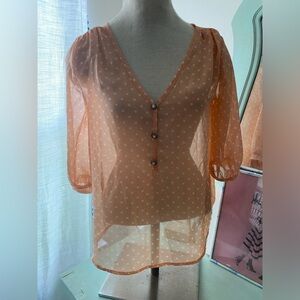 ⭐️Moonlight Sheer peachy pink with white polka dots blouse